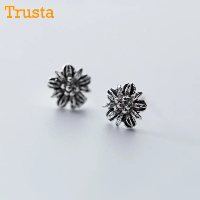 

Trusta 2018 100% 925 Sterling Thai Silver Women's Fashion Tiny 8mmX8mm Flower Stud Earrings Gift For Girls Kid Lady Women DS364