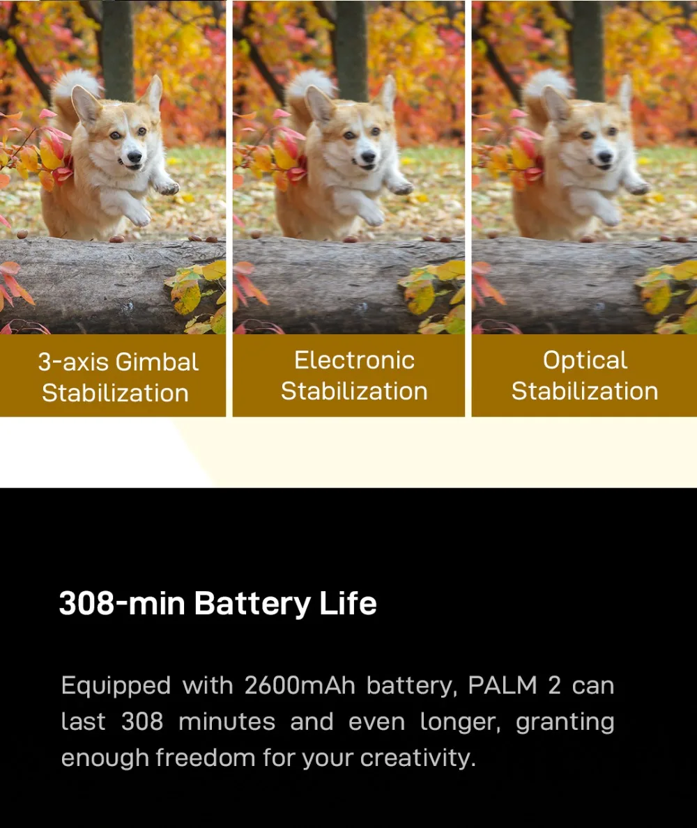 FIMI PALM 2 3-Axis Handheld Gimbal Camera Stabilizer 128° Wide Angle FPV 4K 100Mbps WiFi 308 Min Noise Reduction MIC Smart Track FIMI PALM 2 3-Axis Handheld Gimbal Camera Stabilizer 128° Wide Angle FPV 4K 100Mbps WiFi 308 Min Noise Reduction MIC Smart Track