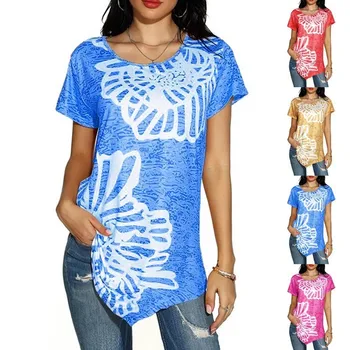 

amazon wish speed sell through cross-border hot style positioning printing irregular womens t-shirts with short sleeves