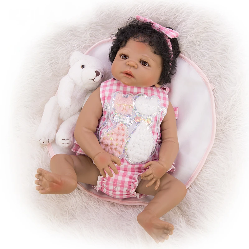 Noir Bebe Poupee 57cm Reel Complet Silicone Vinyle Corps Realiste Afro Americaine Nouveau Ne Poupees Pour Filles Cadeau Poupee Jouets Aliexpress