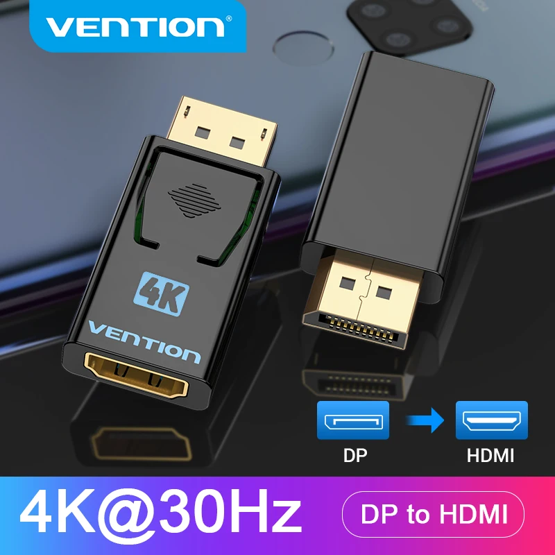 Vention dp para hdmi adaptador 4k dp macho para hdmi fêmea vídeo conversor de áudio para computador portátil projetor porta de exibição para hdmi adaptador