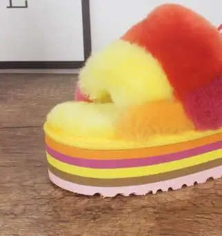 

Luxury Women Sheep Leahter Natural Real Fur Slippers Female Winter Sliders Girls Inhoor Home Slippers with Box
