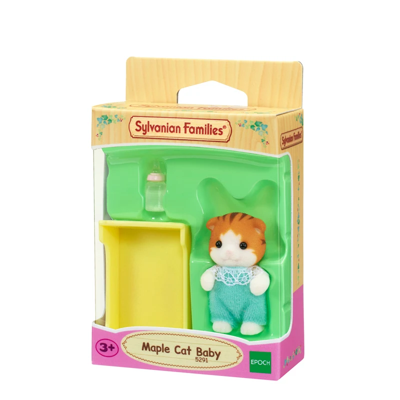 S01 Sylvanian Families клен кот ребенок w/бутылка кукольный домик животное пушистые игрушки Фигурки подарок для девочки Новинка 34128