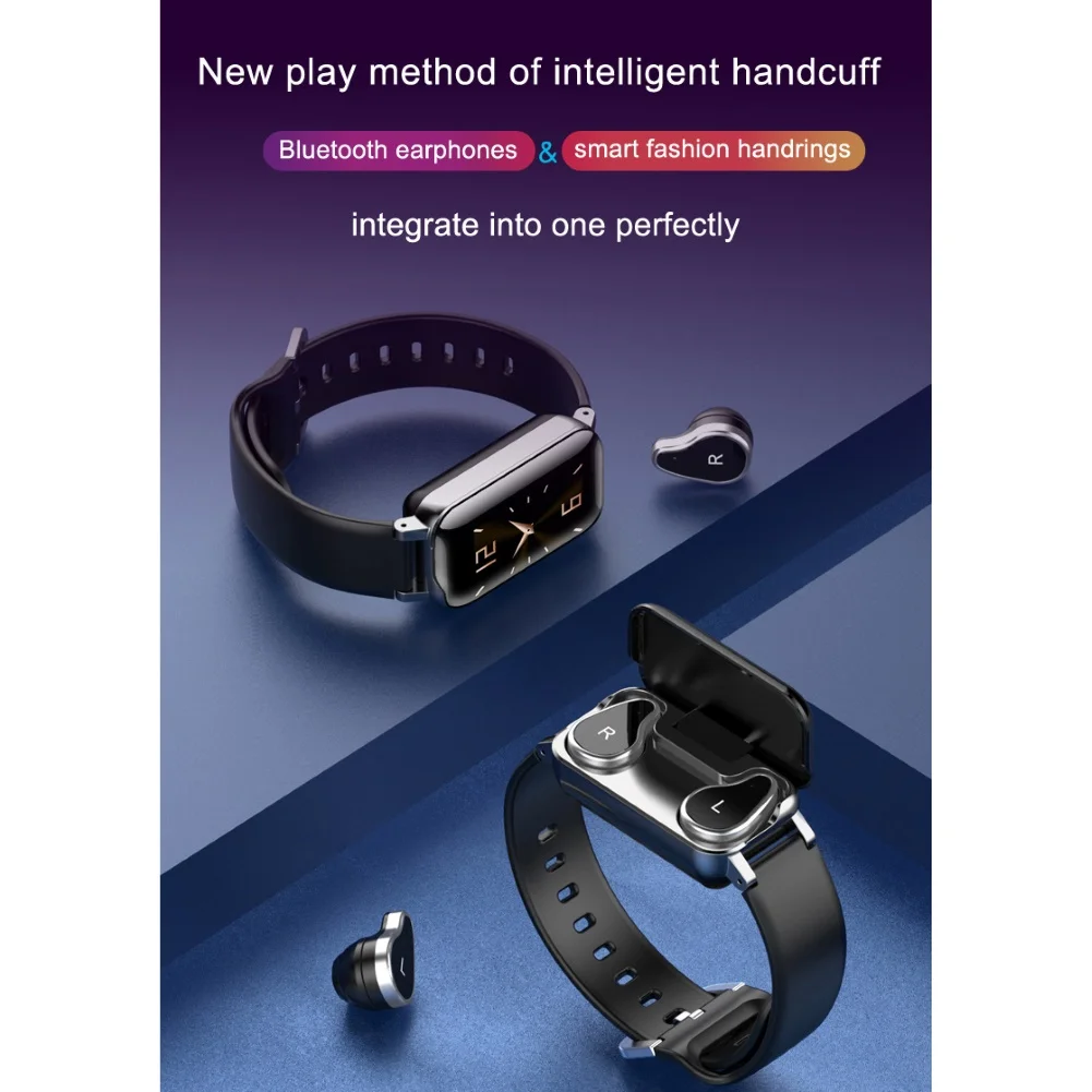 IWO PRO T89PRO 1.14inch Bluetooth Heart Rate Monitor Sports Smart Bracelet Pedometer with Bluetooth Earphones Waterproof