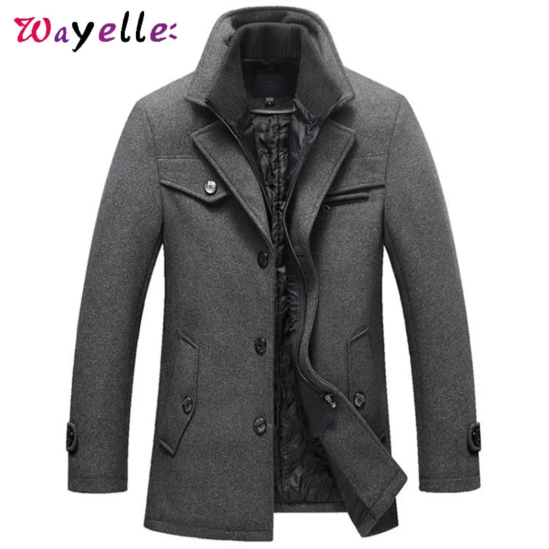 

Winter Wool Men Jacket 2019 Slim Casual Warm Outerwear Jacket and Coat Men Zipper Solid Thick Men Jackets Plus Size M-4XL