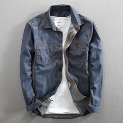 Chemise en jean à manches longues pour homme, coupe Slim, Denim, coton pur, Double poche, mode 