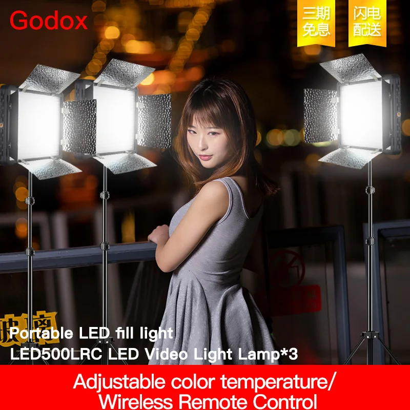 US $593.75 Godox 3x LED500C 33005600K BiColor 500 LED Panel Video Light Continuous Lighting Kit LED500W28m StandAdapter