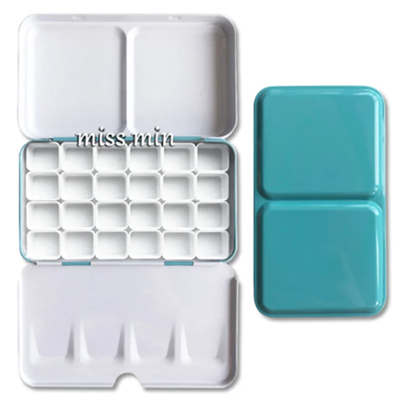 Colorful Empty Watercolor Paints Tins Box Palette Painting Storage Paint Iron Box with 24 Half Pans For Art Supplies
