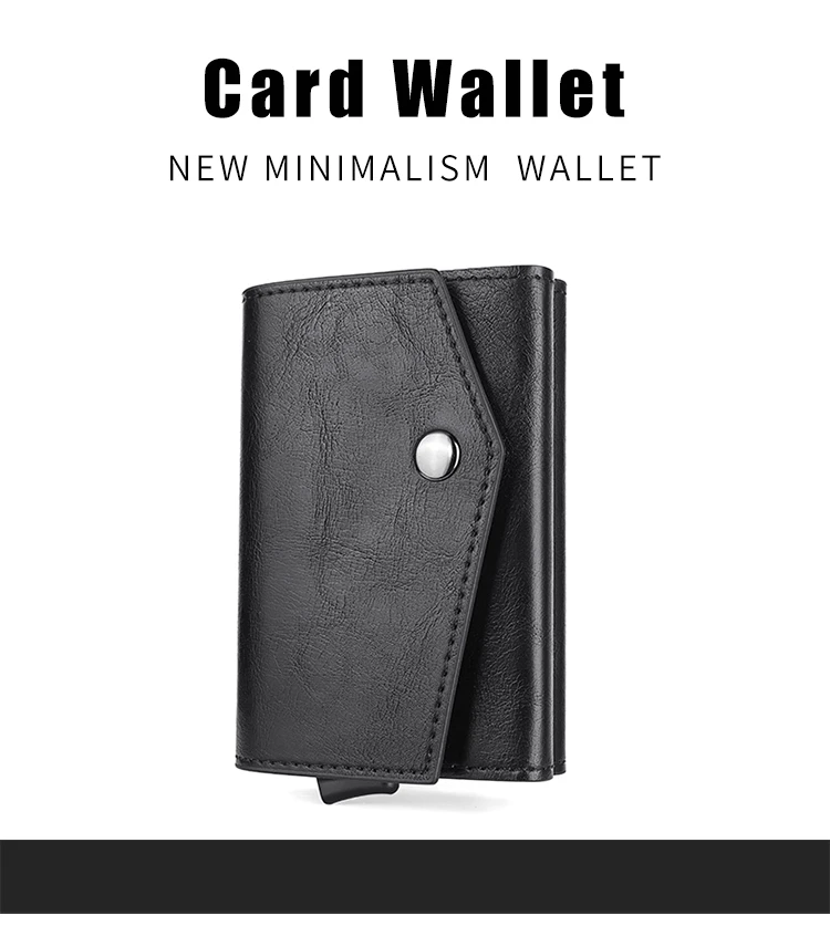 Aluminum Metal Pop up Credit Card Wallet 2021 New Fashion Men RFID NFC Protection Tri-fold PU Synthetic Vintage Smart  Wallet