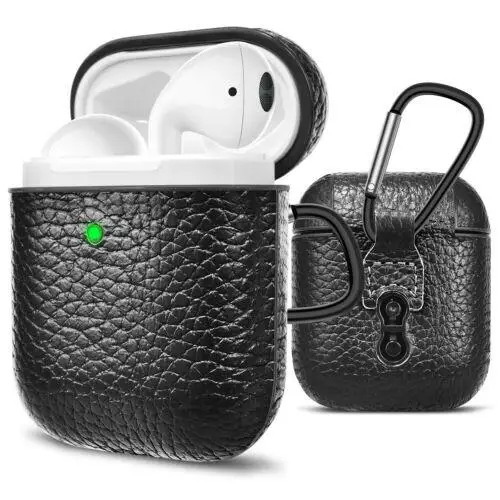 Black Для AirPods Премиум кожаный чехол защитный чехол для Airpods зарядный чехол со съемным брелком D29 - Цвет: Black