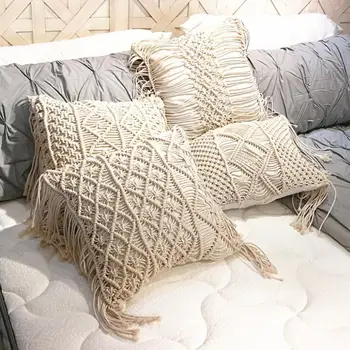 

Top Rated Nordic Macrame Pillow Covers 45*45cm Cotton Linen Hand-Woven Cotton Thread Pillow Case Geometry Bohemia Cushion Cover