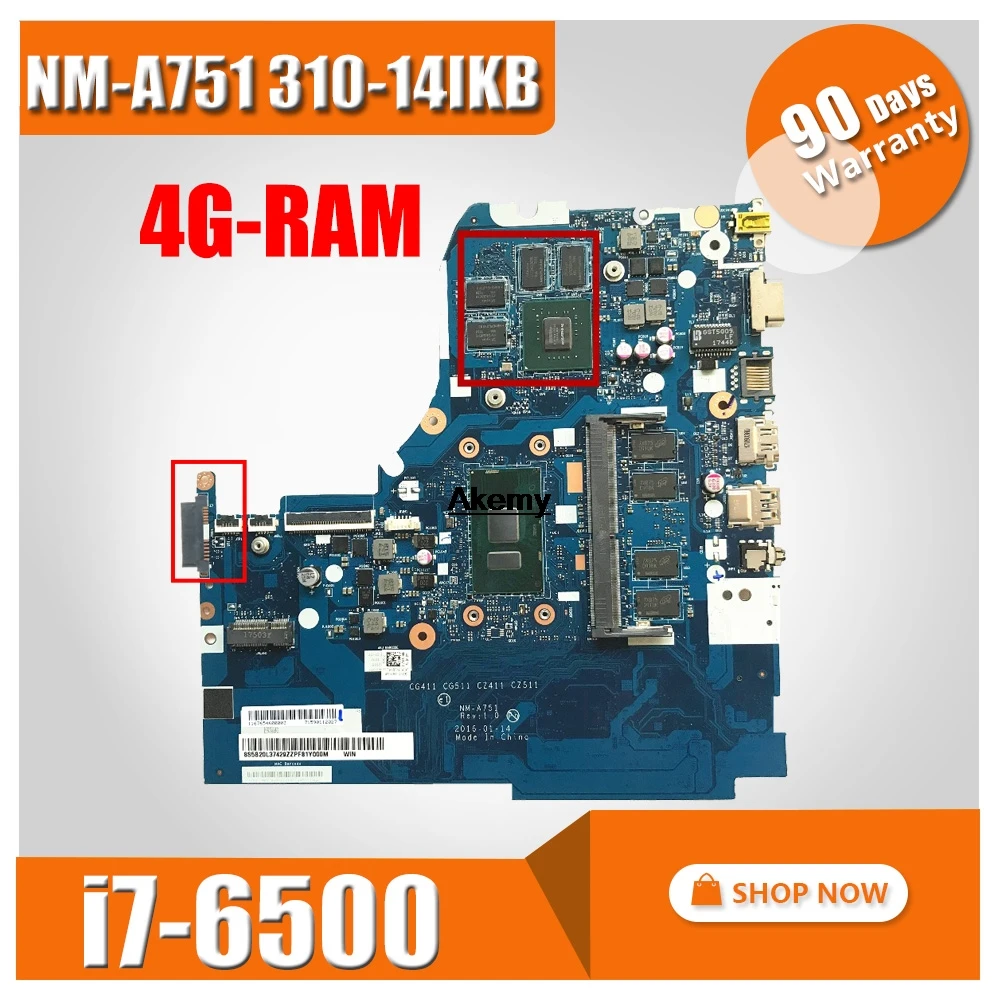 

NM-A751 Laptop motherboard para Lenovo 310-14ISK mainboard original 4G-RAM I7-6500U GT920MX