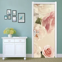 Креативный ПВХ обои дверь наклейка Розовая роза цветок самоклеющаяся печать Настенная Роспись «сделай сам» наклейка обновленная художественная картина домашний декор для девочек комната