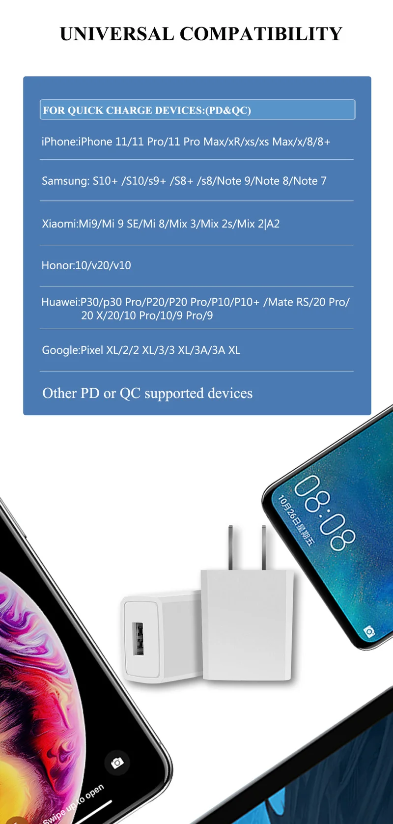 USB зарядное устройство Универсальный Apple IPhone11Pro/Xs Max Android 5 V/1A адаптер