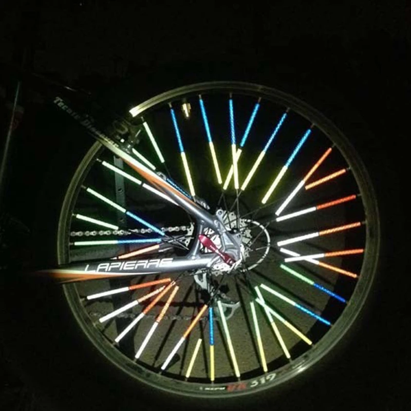 12pcs Bike accessories bicycle wheel stickers bicycle reflective stickers wheel spokes tubes strip safety warning light reflector outdoor bicycle light accessories