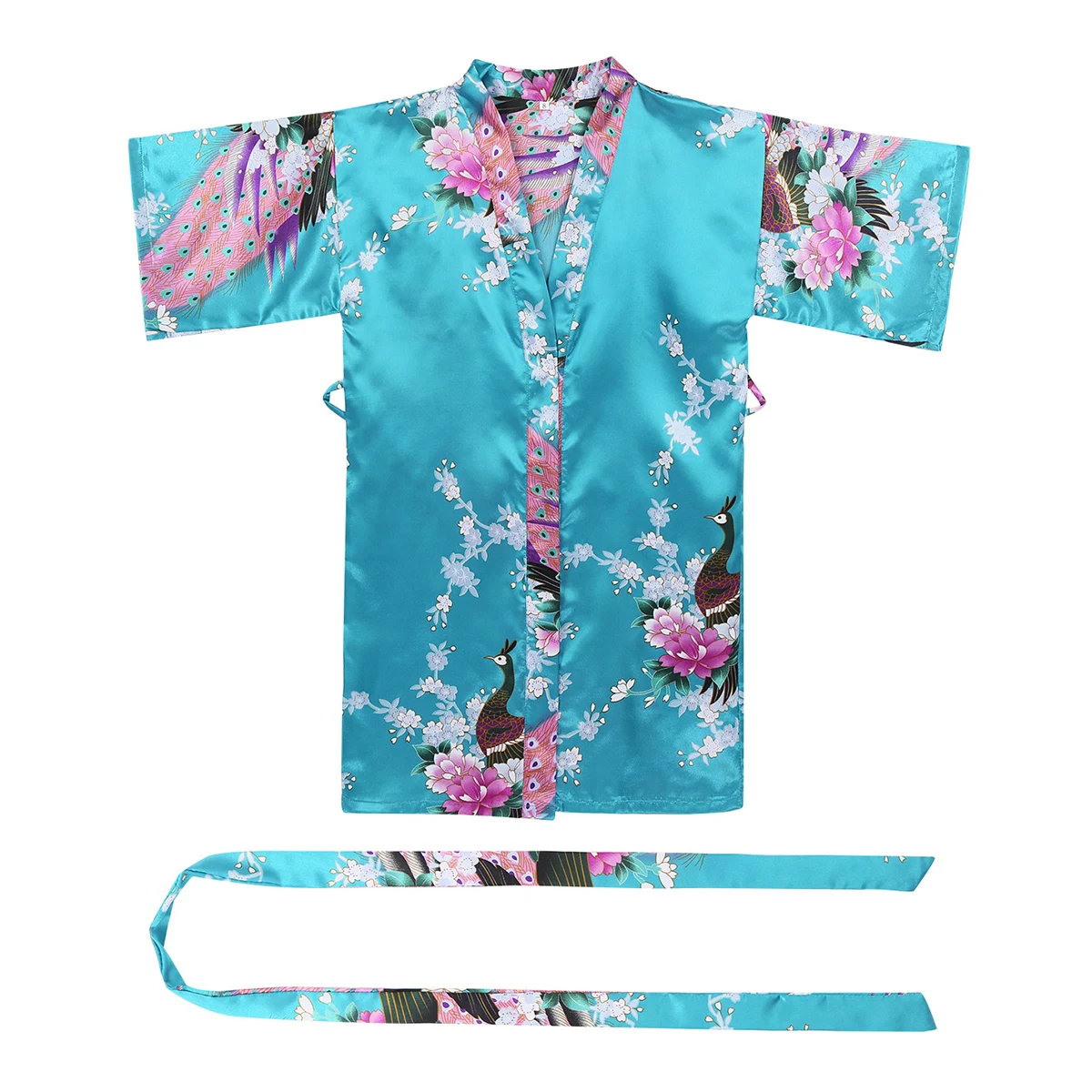 FEESHOW Girls Boys Flower Satin Kimono Robe Bathrobe Nightgown Dress Silky Soft Sleepwear Pajamas for Wedding Birthday Party