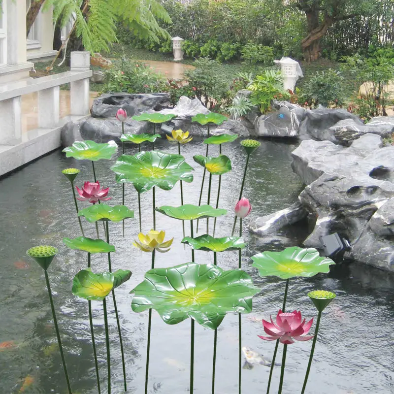 

Chinese Wrought Iron Lotus Leaf Lotus Flower Courtyard Fish Pond Villa Furnishing Crafts Garden Landscape Pool Ornaments Decor