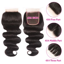 Волосы UNICE, три части, шнуровка,, бразильские волосы, объемная волна, закрытие, швейцарское кружево, Remy человеческие волосы, 1 штука, 1"-20", плотность 120