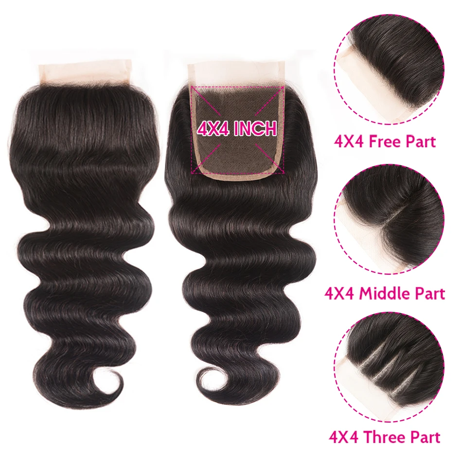 

UNICE HAIR Three Part Lace Closure 100% Brazilian Hair Body Wave Closure Swiss Lace Remy Human Hair 1 Piece 10"-20" 120% Density