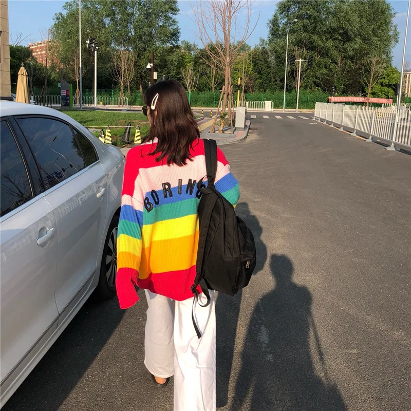 Женские свитера Kawaii Ulzzang, японский Радужный цвет, свитер с надписью, Женская Корейская Милая Одежда Harajuku для женщин