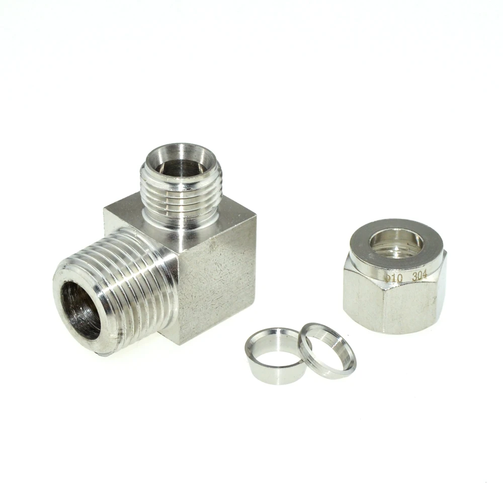 2Pcs 1/2" BSPT Male Thread x 10MM Double Ferrule Tube Compression Elbow Fitting Male Thread Connector PT Stainless Steel 304