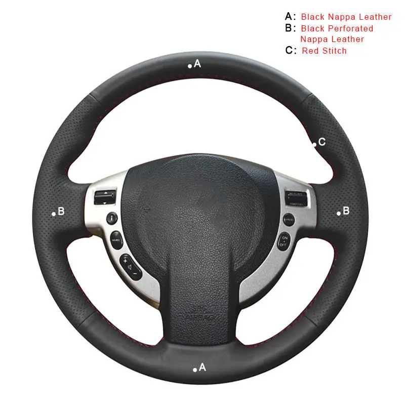 Nappa Leather Оплетка автомобиля на крышке рулевого колеса для Nissan Qashqai 2007-2013 Rogue 2008-2013 X-Trail 2008-2013 NV200 аксессуары для интерьера - Название цвета: Nappa Leather