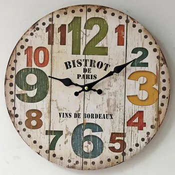 

Retro Wall Clock Art Decor Clock with Colorful Arabic Numerals Silent Non-Ticking Battery Operated Clock For Living Room Kitchen