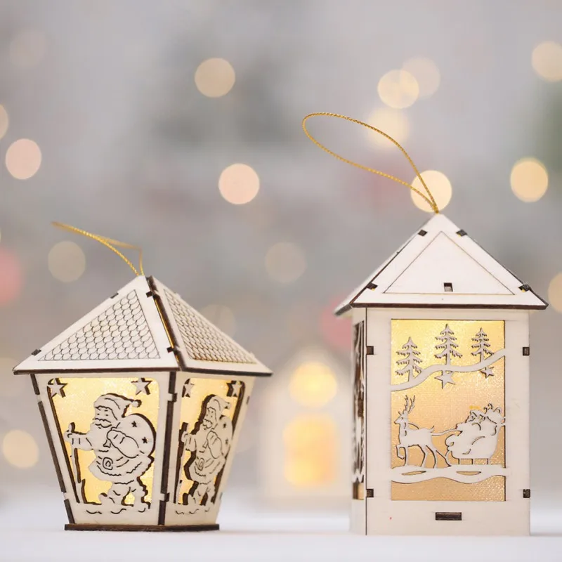 

Christmas Tree Hanging Ornaments Festival LED Light Wood House Holiday Nice Xmas Gift Wedding Decoration