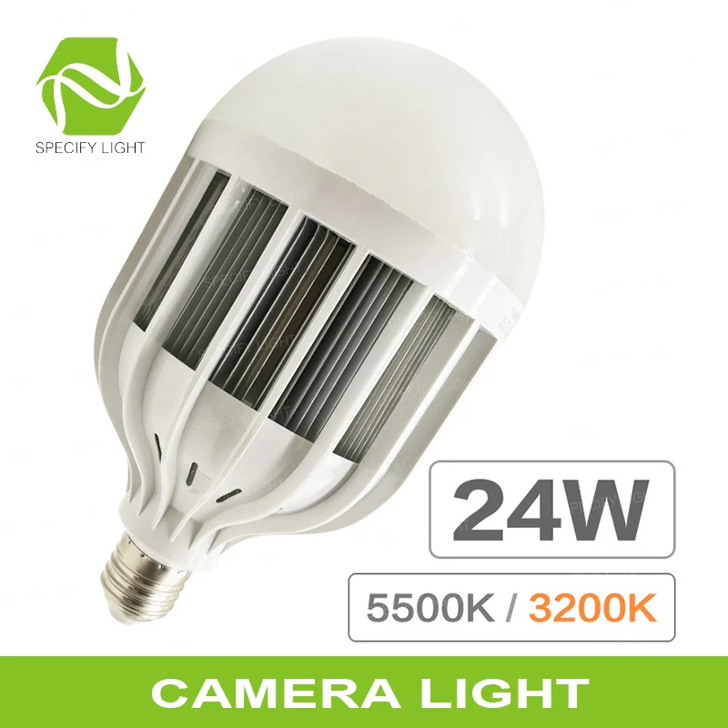 

E27 24W Super Bright 5500K 3200K Energy Saving LED Bulb Lamp Soft White Daylight Flash Photo Studio Video Home Commercial Light