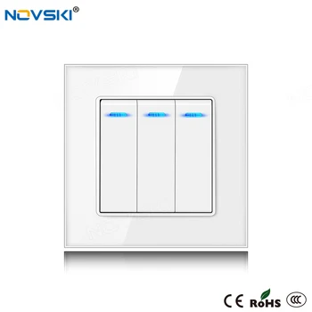 

NOVSKI Luxury Universal Switch On Off Rocker Switch with LED 3 Gang White Panel 110-250V 2 Way Control