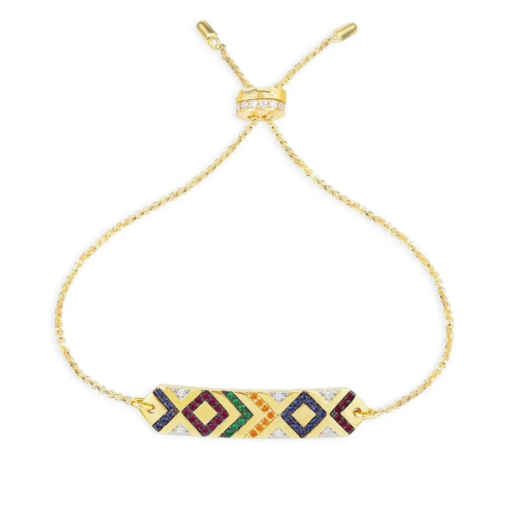 Многоцветный Регулируемый браслет с прямой пластиной, серебро 925 пробы, красный, зеленый, оранжевый, белый, циркониевый браслет