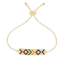 Многоцветный Регулируемый браслет с прямой пластиной, серебро 925 пробы, красный, зеленый, оранжевый, белый, циркониевый браслет