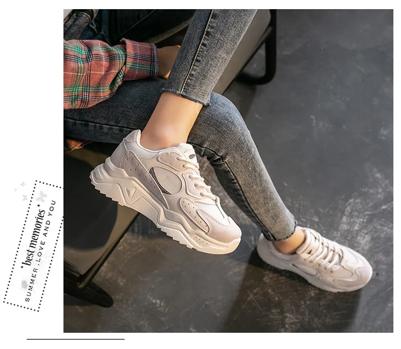 Autumn Sneakers Women's Thick Bottom Spring Round Toe Breathing Casual Female Fashion Vulcanize Shoes Chunky Platform Sports PU