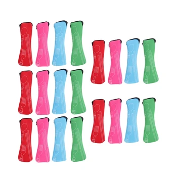 

20 Pcs Portable Washable Bone Style Tableware Bag Dinnerware Bag Flatware Carrying Bag with Zipper Travel Cutlery Kit Case Not I