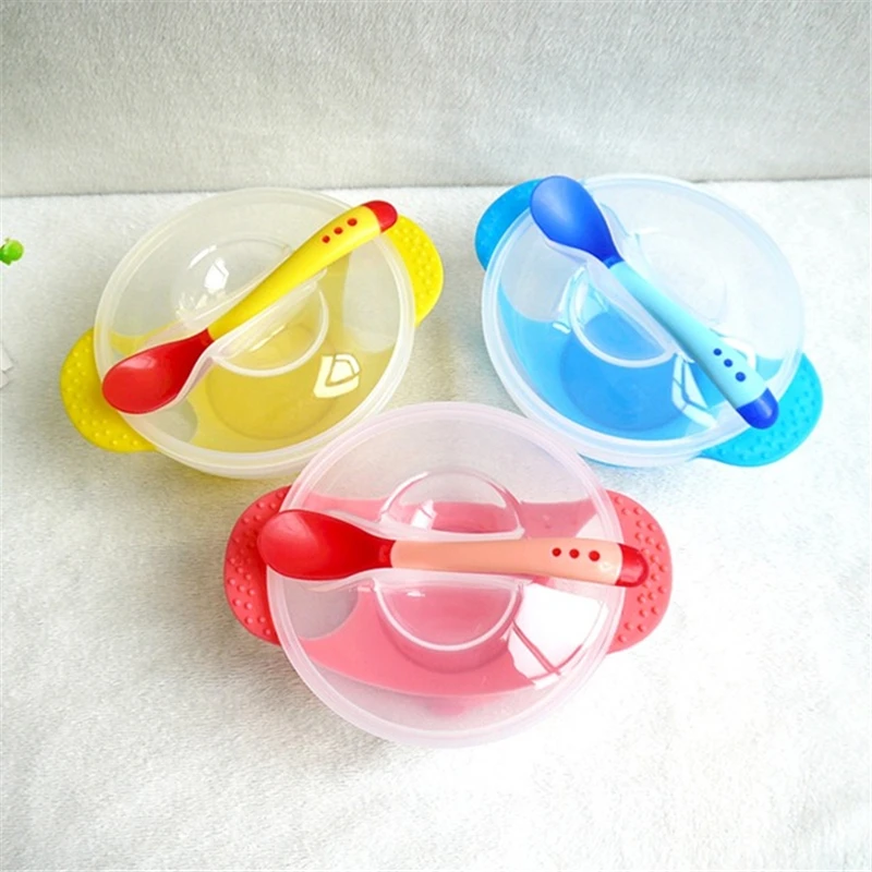 

Temperature Sensing Feeding Spoon Child Tableware Food Bowl Learning Dishes Service Plate/Tray Suction Cup Baby Dinnerware Set