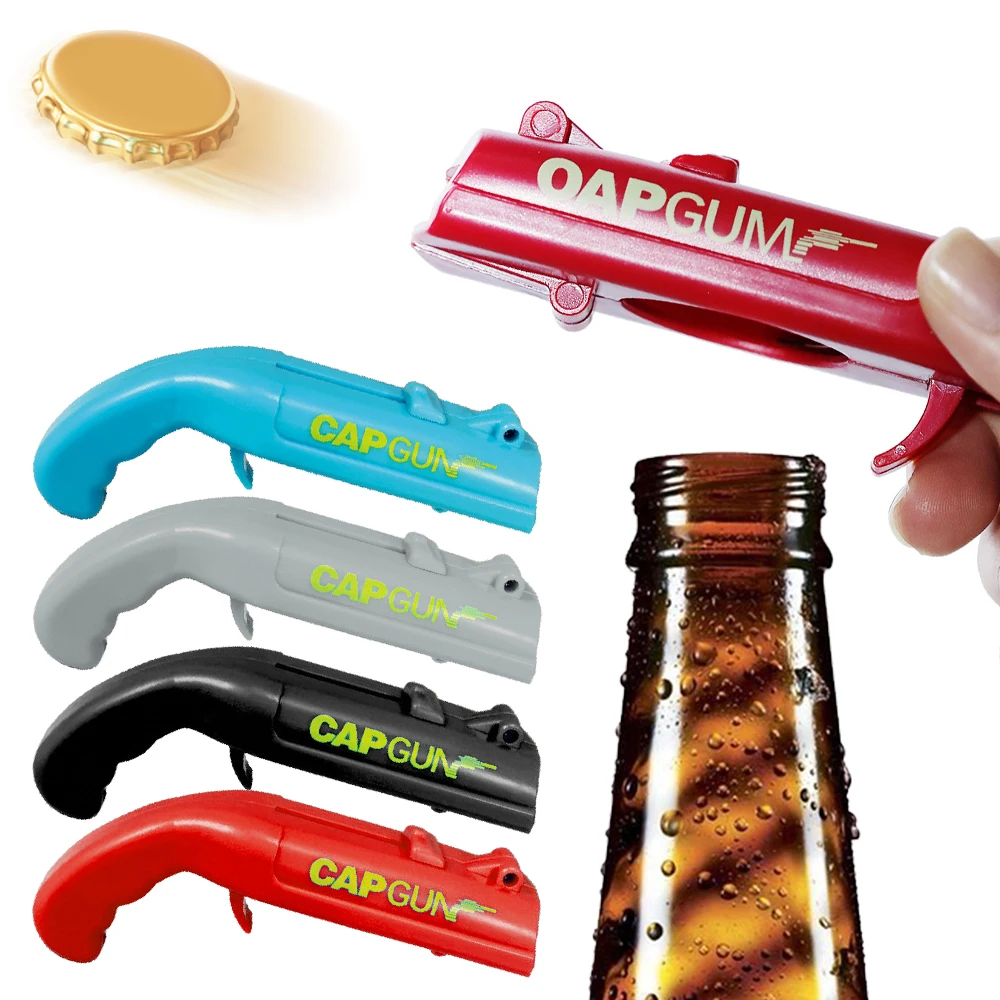 Portable Bottle Cap Gun Opener Creative Bottle Cap Beer Launcher Shooting Flying lids Bar Tool