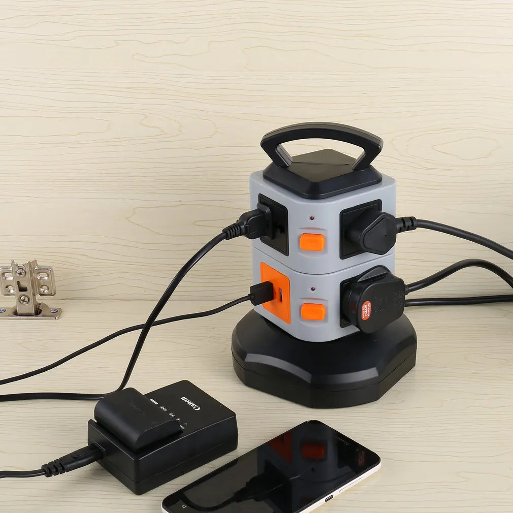 Vertical Multi-socket Two Layers With Doulbe USB Charger Intelligent Socket UK Plug Overload Protection LED Lights Display