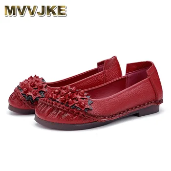 

MVVJKE new spring shoes national style casual genuine leather women's Flats soft sole comfortable mother's shoes
