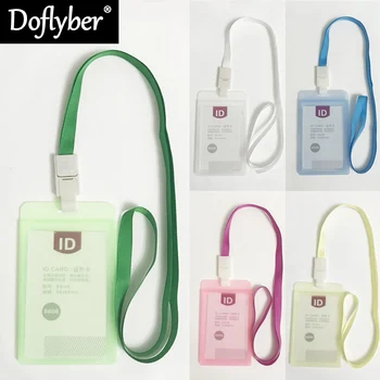 

New Candy Colors Unisex ID Holders Bank Credit Card Holders Plastic Neck Strap Working Badge with Lanyard