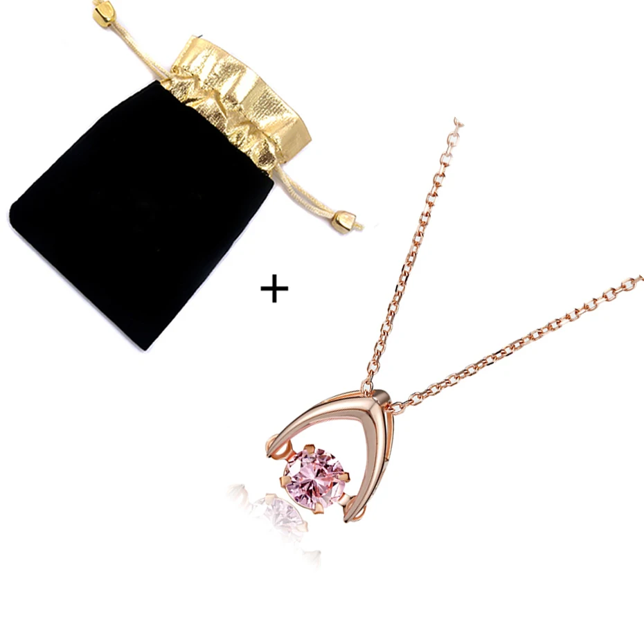 with bag Rainso, новая мода, розовое золото, 925L, Стерлинговое Серебро, звено цепи, циркон, кристалл, Pandent Femme, ожерелье для девочек, для женщин, прекрасный подарок, ювелирное изделие - Цвет камня: with bag