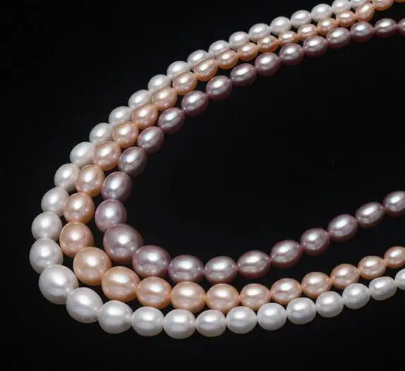 Genuine natural 3 rows 8mm rose jade gemstone round beads necklace 17-19" 18KGP 