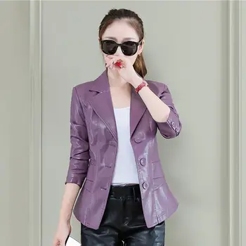 

M-4Xl Plus Size Women Autumn Pu Jacket Turn-Down Collar Single Breasted Motorcycle Solid Outwear Faux Leather Overcoats