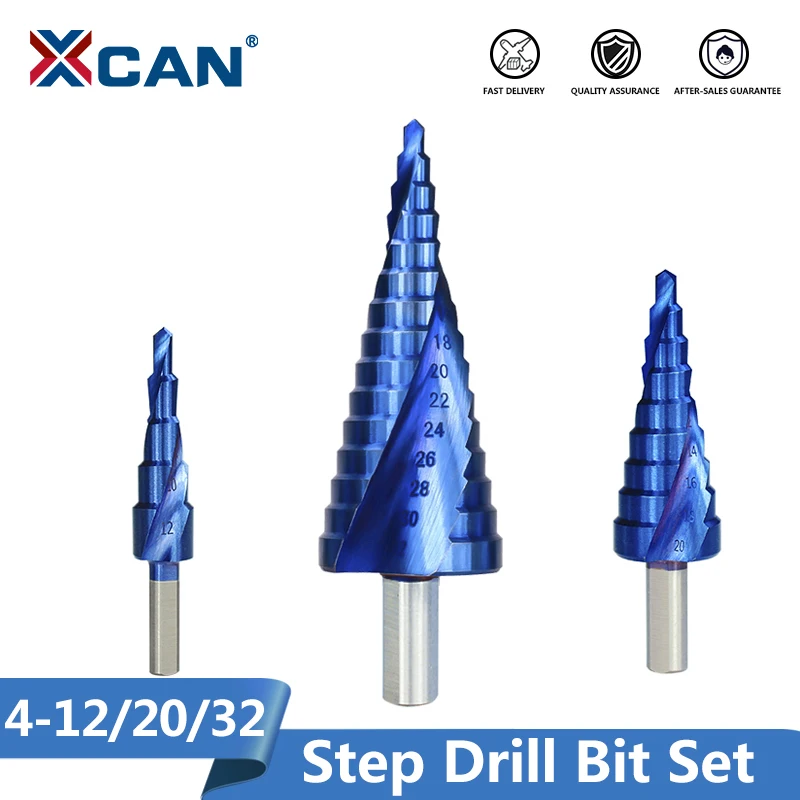 XCAN Drill Bit HSS Steel Step Drill Bit for Metal Wood Drilling Tool Hole Cutter 3pcs 4-12/4-20/4-32mm