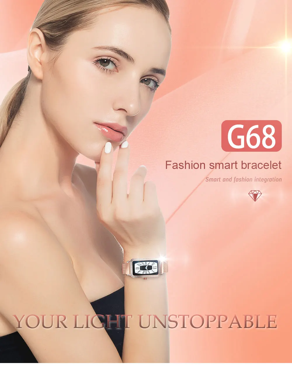 Lady Smartwatch Gift Bracelet Women with Diamend Bluetooth Sports Android iOs Best Christmas Present Gold Purple Silver