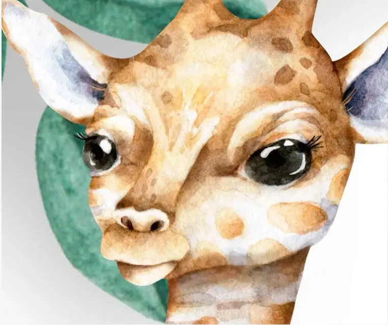 3d обои на заказ для фото простые листья Милые Животные Жираф детской комнаты