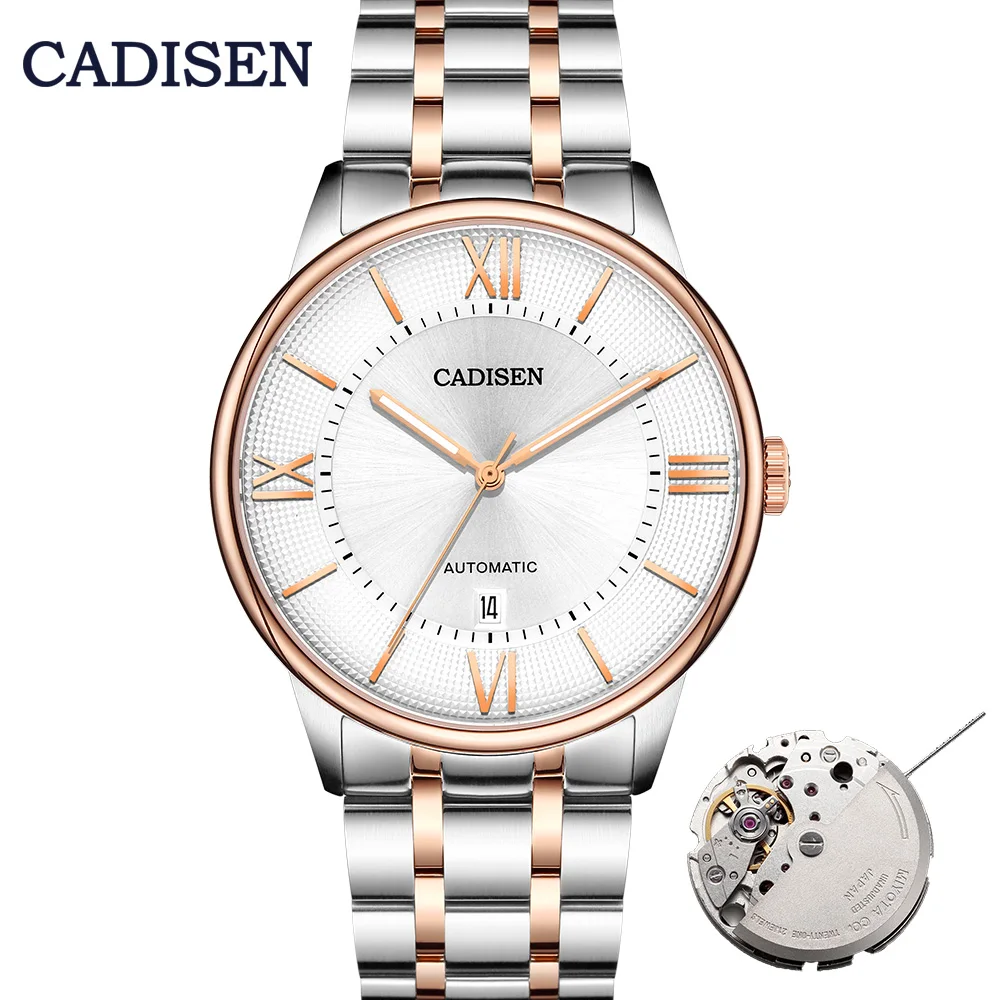 CADISEN Men Classic Automatic Mechanical Watches Brand Luxury Miyota 8215 Man Stainless Steel Wristwatch Clock Relogio Masculino - Цвет: Rose gold