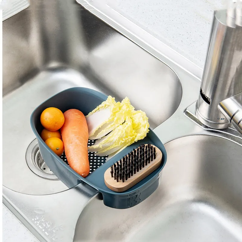 Kitchen  Plastic Sink Triangular Drain Basket Suction Cup-Free Punch-Free Wash Basin Rack Wash Basin Rag Storage Hanging Basket suction cup storage rack bathroom shelf plastic washroom sink hanging basket wall hanging storage rack