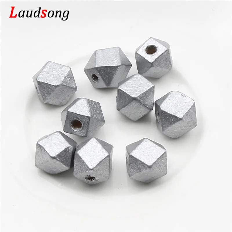 Gold and Silver Natural Geometric Wooden Beads