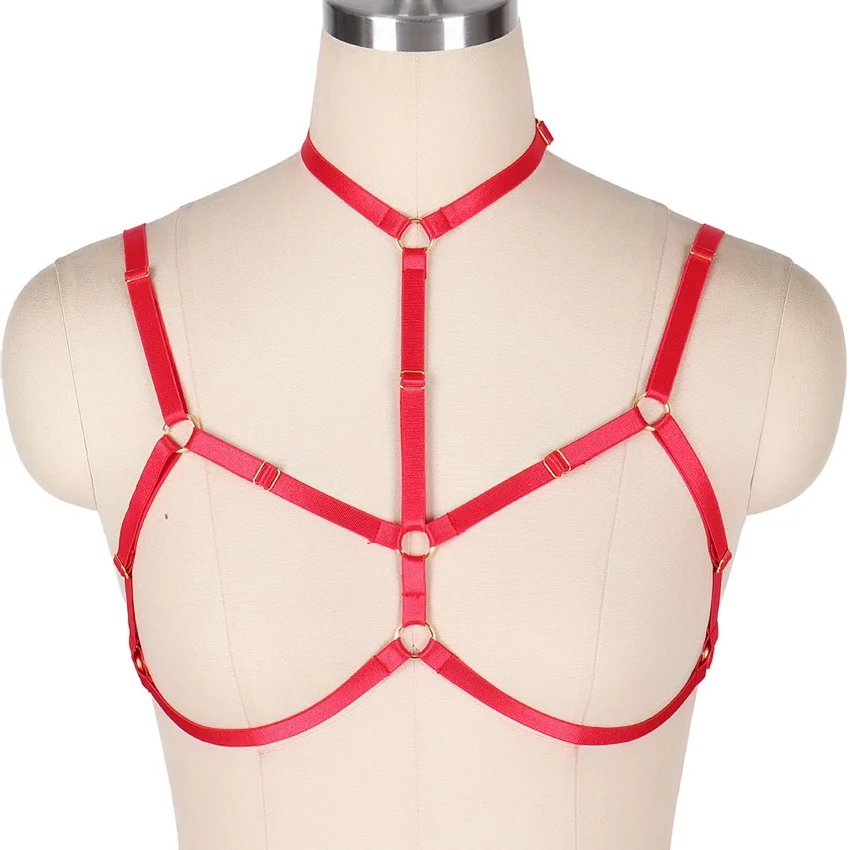 MLCO0373-red Модные ремни для бюстгальтера, Короткие топы для женщин, подтяжки для тела, Панк готика, Клубное нижнее белье для спальни, выдалбливают регулируемые нагрудные ремни - Цвет: MLCO0373-red