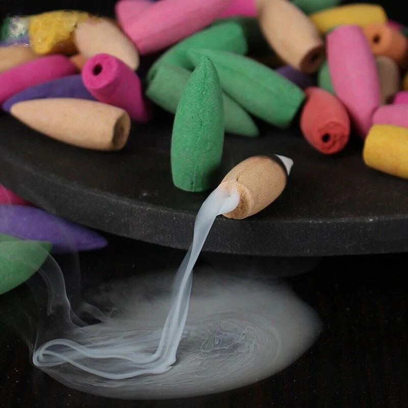 Rounded Waterfall Smoke Backflow Incense Burner Ceramic Holder+60 Cones
